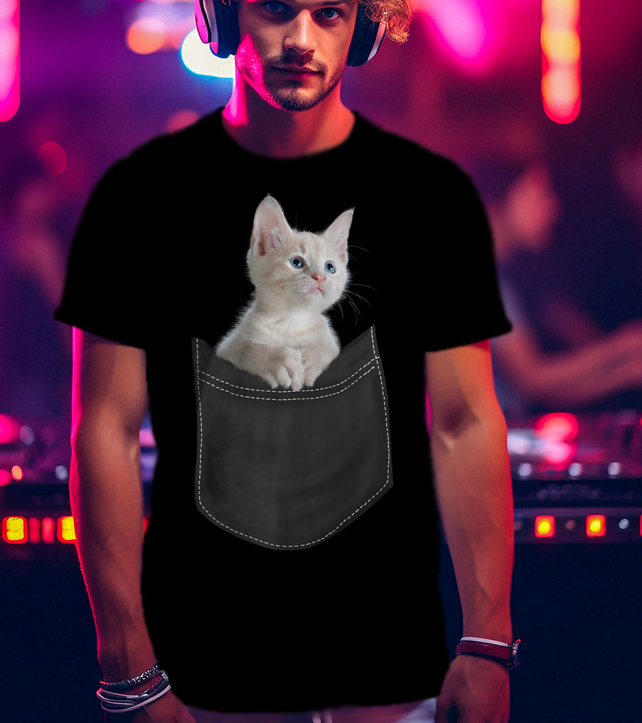 Cute White Kitty Peeking From Pocket Cats T-Shirt