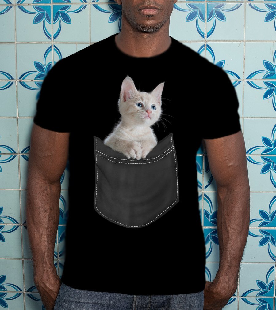 Cute White Kitty Peeking From Pocket Cats T-Shirt
