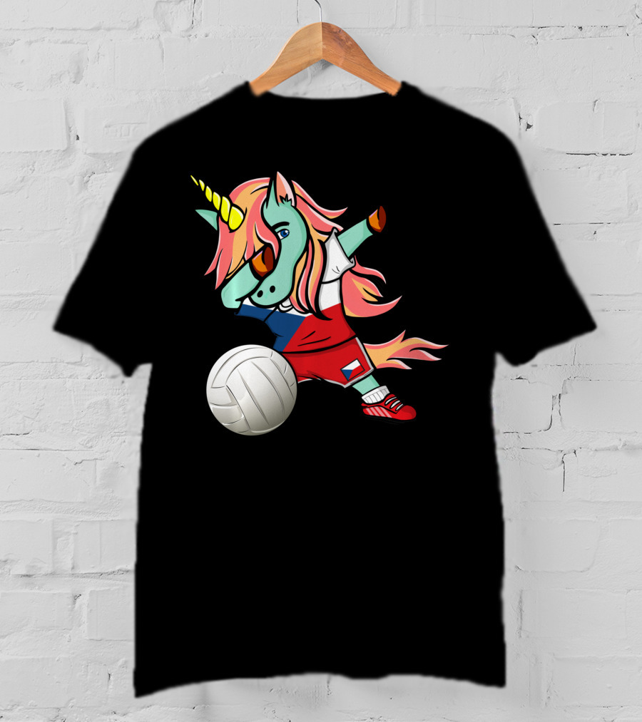Dab Unicorn Czech Republic Volleyball Fans Czech Flag Jersey T-Shirt