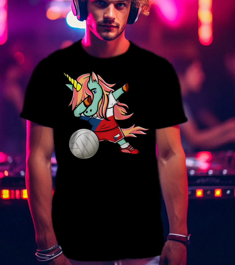 Dab Unicorn Czech Republic Volleyball Fans Czech Flag Jersey T-Shirt