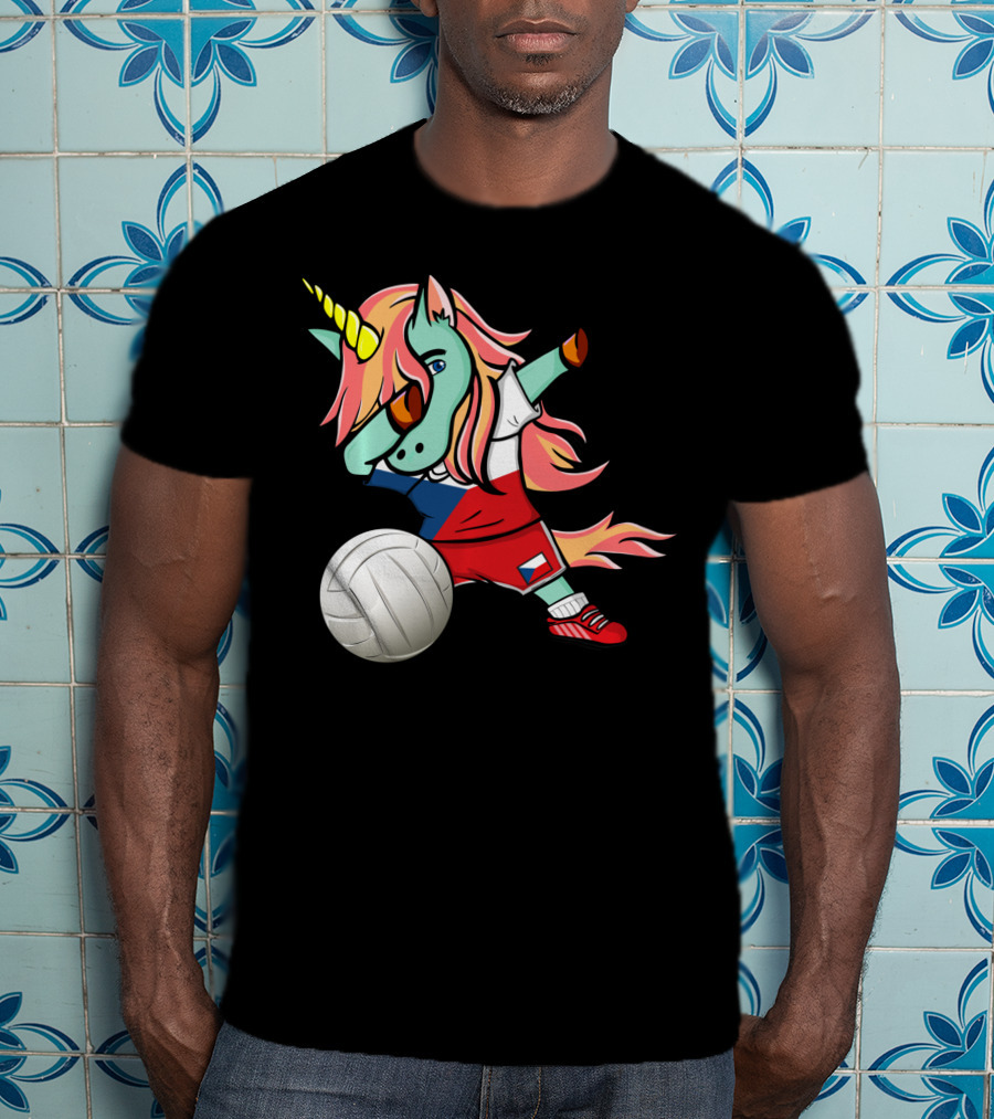 Dab Unicorn Czech Republic Volleyball Fans Czech Flag Jersey T-Shirt