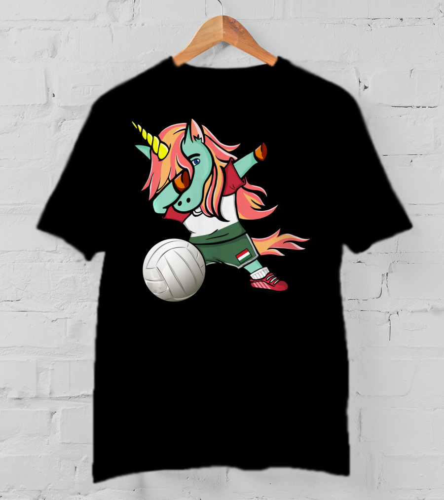 Dabbing Unicorn Hungarian Volleyball Lovers With Flag Jersey T-Shirt