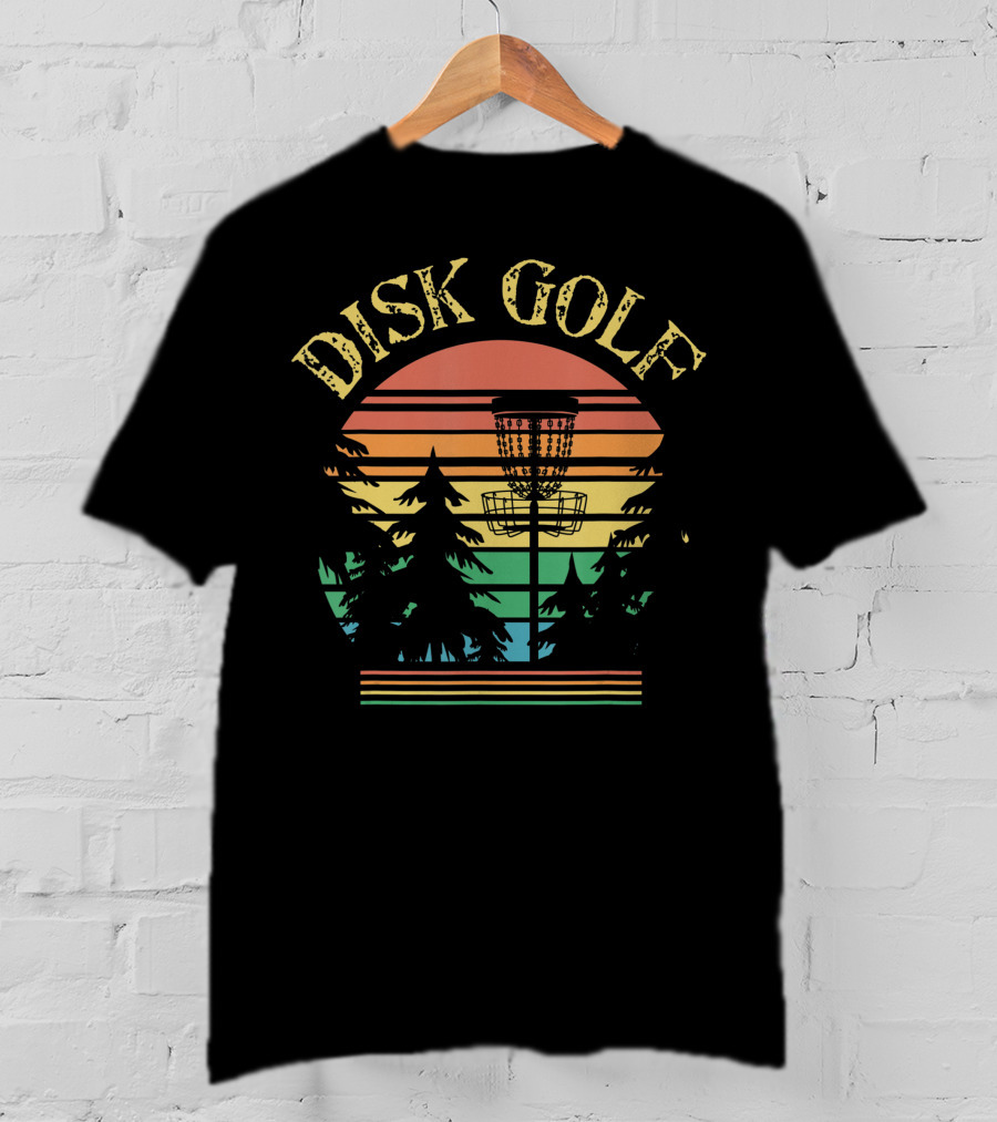 Disk Golf Sunset Forest Basket Scene T-Shirt
