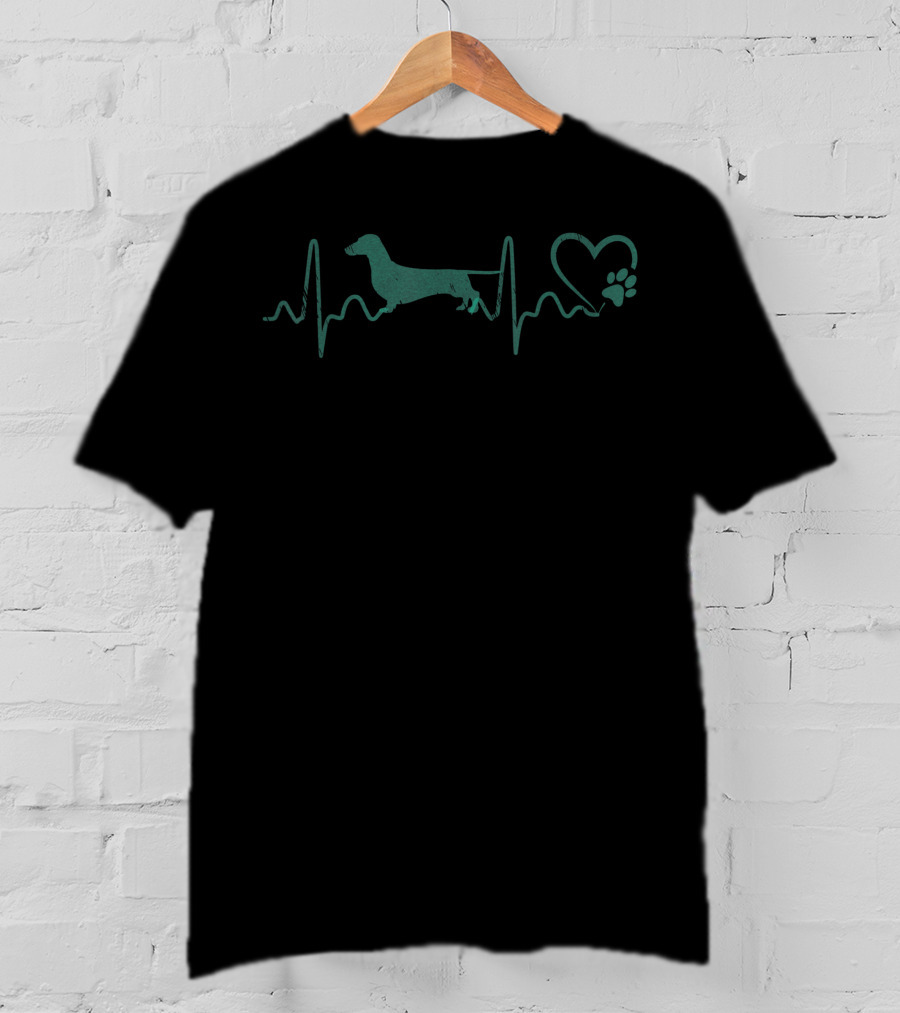 Dogs 365 Heartbeat Dachshund Animal Rescue Lifeline With Heart And Paw Prints T-Shirt