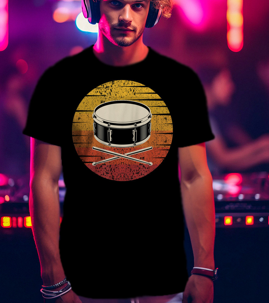 Drum Drummer Drum Band Snare Vintage Sunset T-Shirt