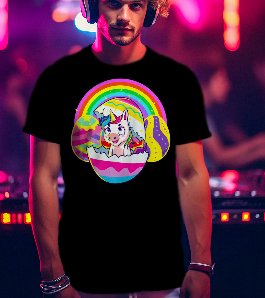 Easter Unicorn Rainbow Cute Eggs Birthday Girls T-Shirt