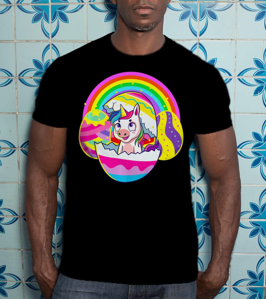 Easter Unicorn Rainbow Cute Eggs Birthday Girls T-Shirt