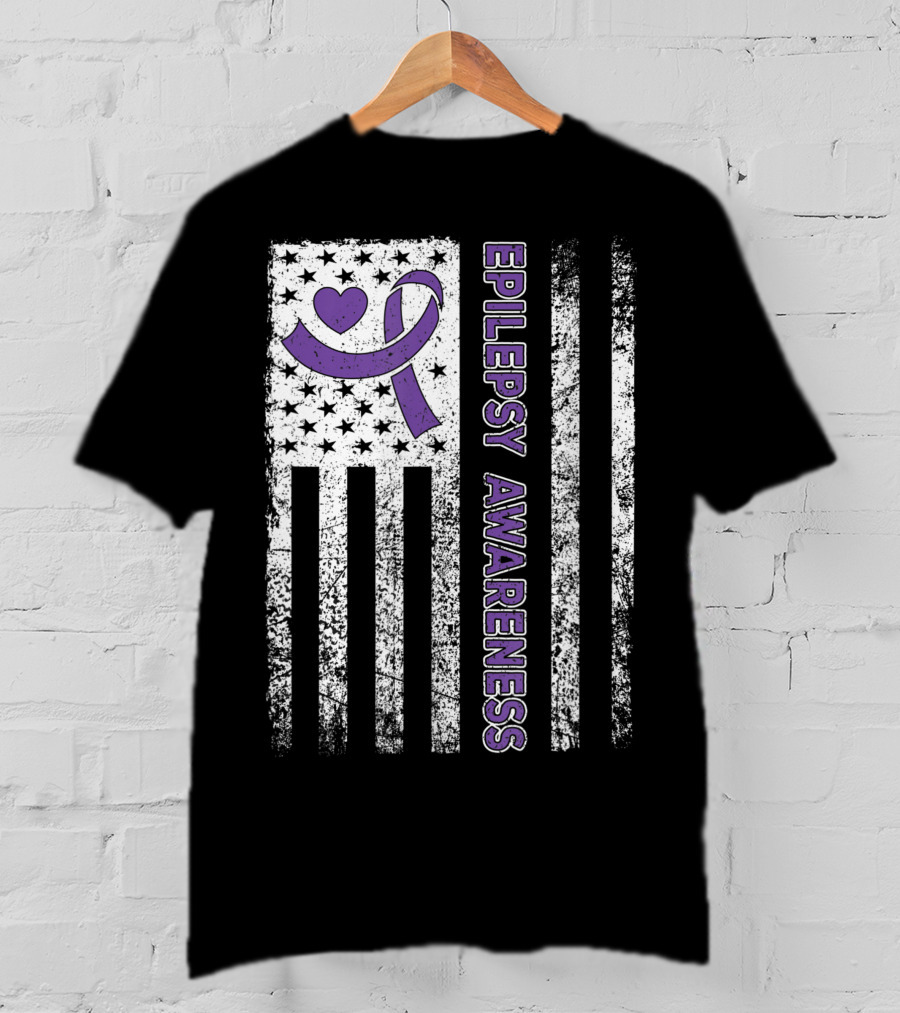 Epilepsy Awareness Flag Purple Ribbon Heart Warrior T-Shirt