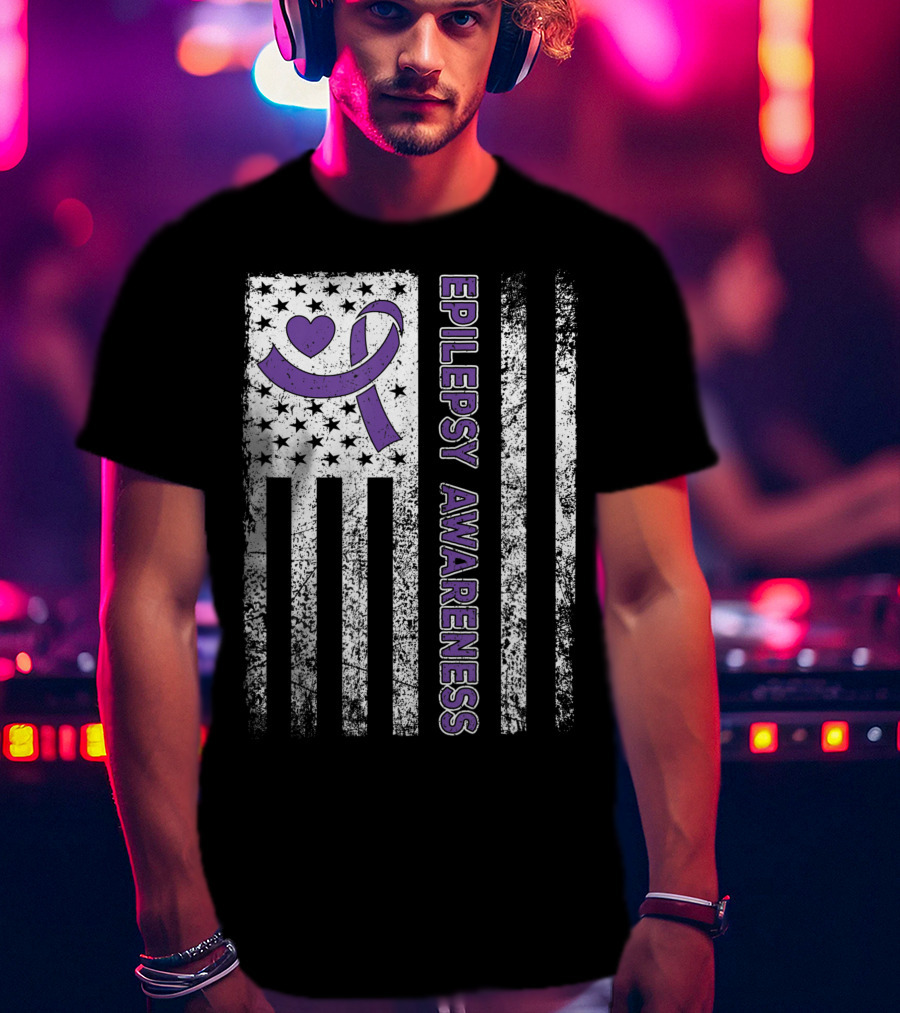 Epilepsy Awareness Flag Purple Ribbon Heart Warrior T-Shirt