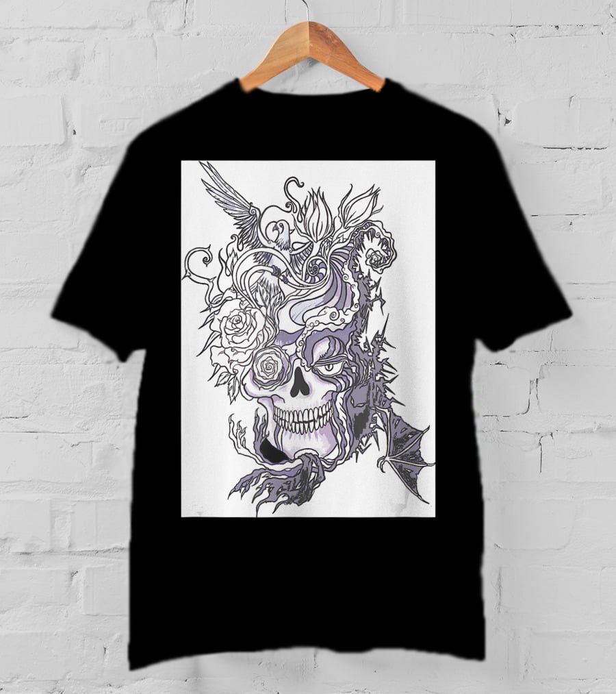 Evil Skull Bat Rose Wing T-Shirt