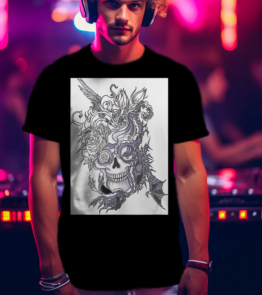 Evil Skull Bat Rose Wing T-Shirt