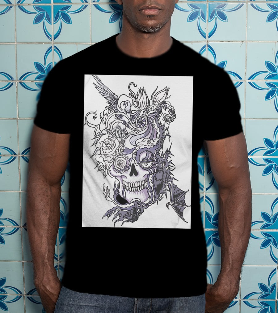 Evil Skull Bat Rose Wing T-Shirt