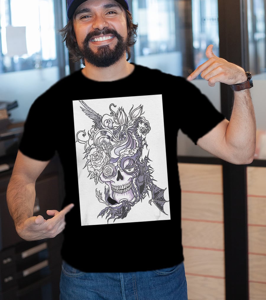 Evil Skull Bat Rose Wing T-Shirt