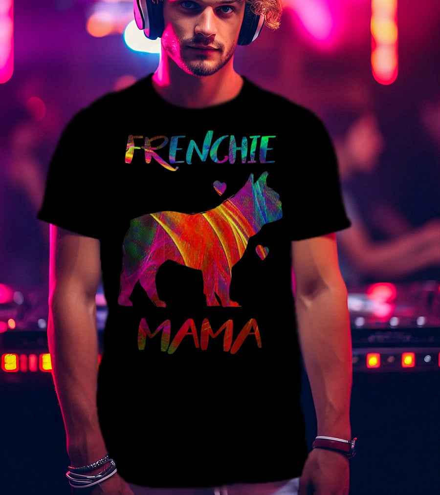 Frenchie Mama Colorful Bulldog Owner Graphic With Heart Accents T-Shirt