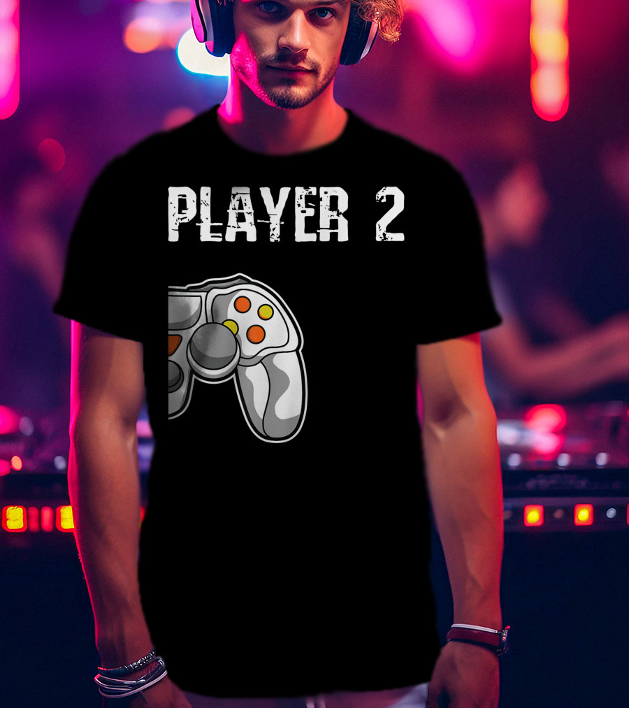 Player 2 Gamer Couple Matching Gaming Player Controller T-Shirt