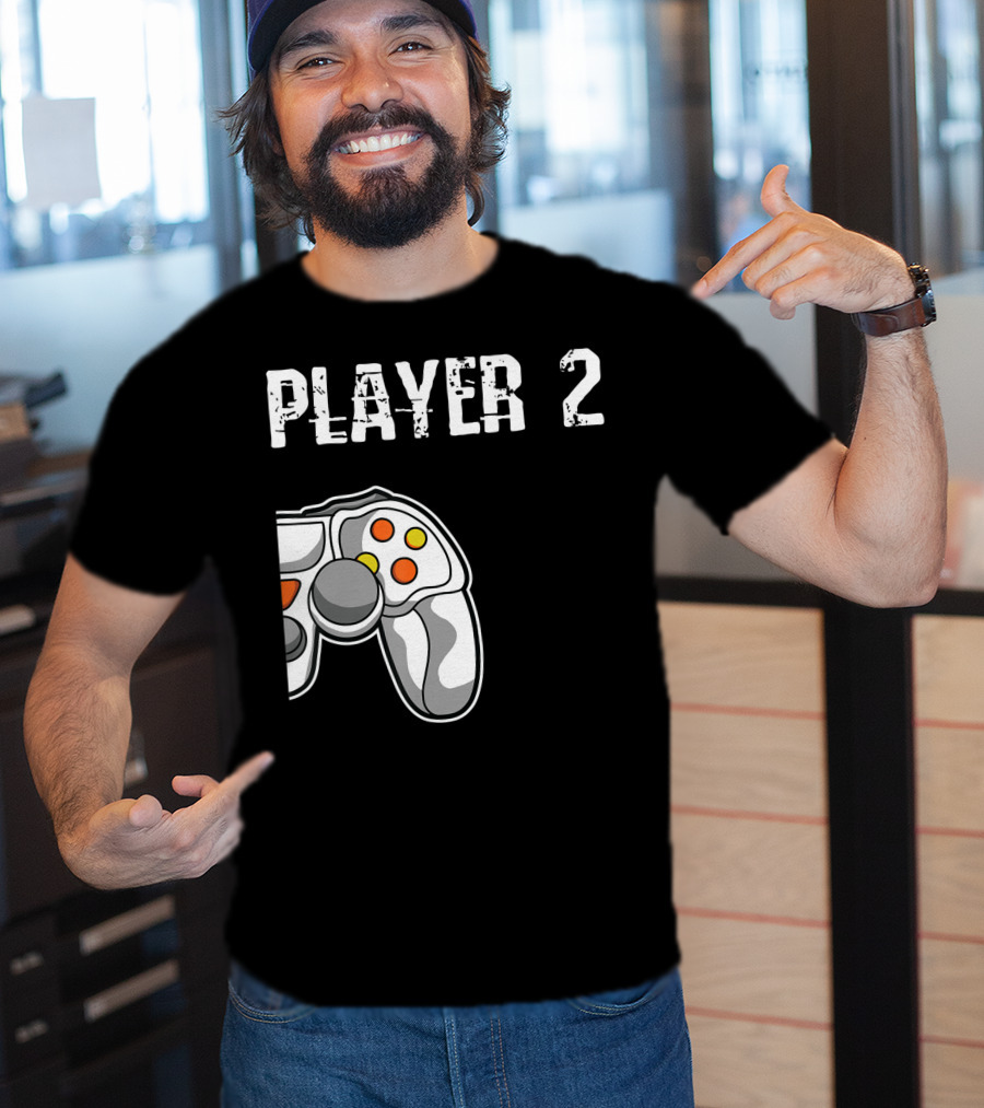Player 2 Gamer Couple Matching Gaming Player Controller T-Shirt