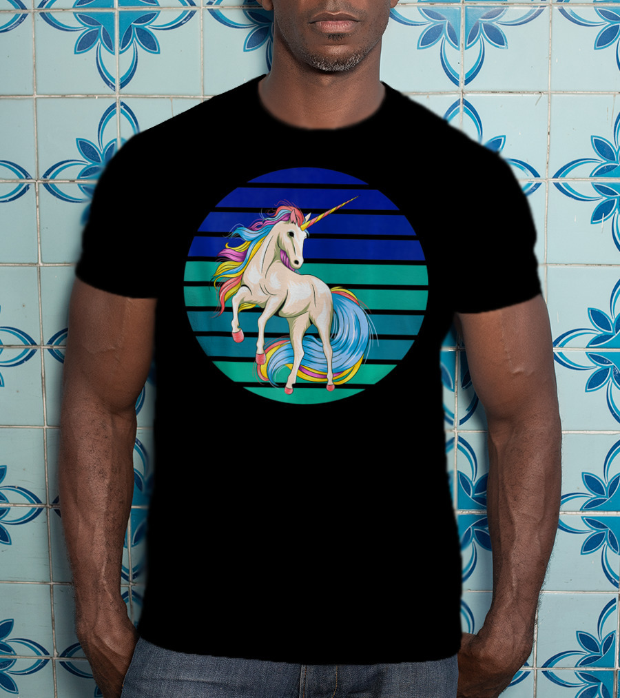Girls Unicorn Rainbow Striped Sunset T-Shirt