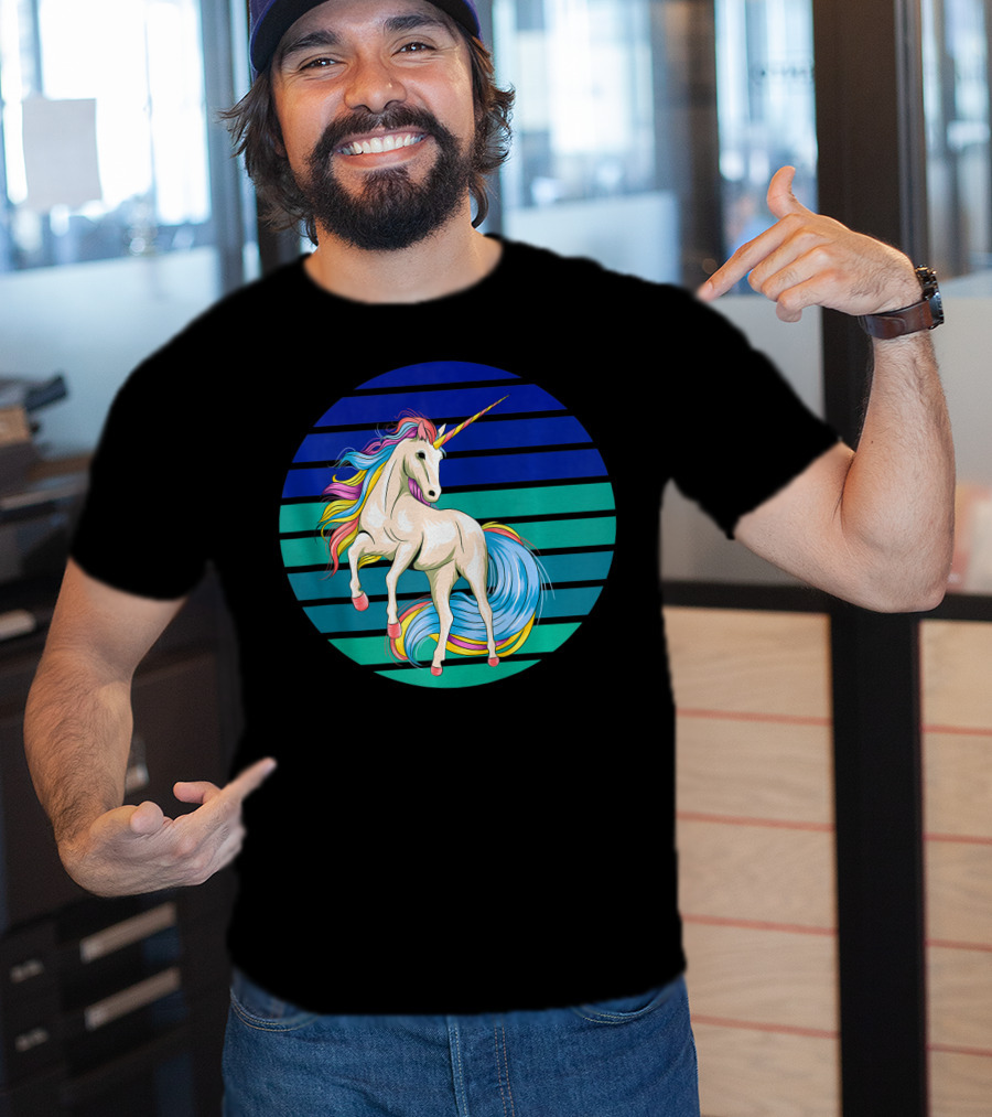Girls Unicorn Rainbow Striped Sunset T-Shirt