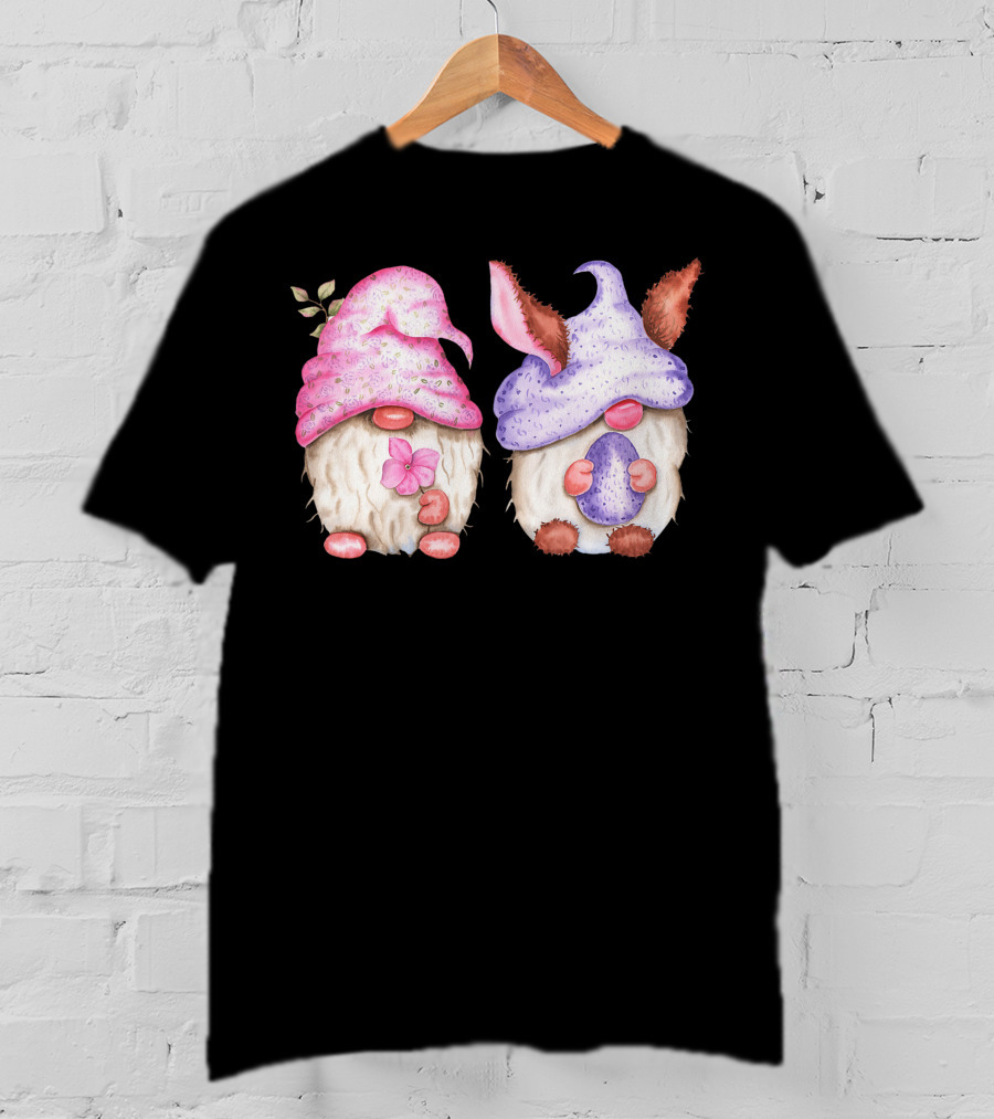 Easter Gnome Springtime Bunny Hat Flowers And Egg T-Shirt