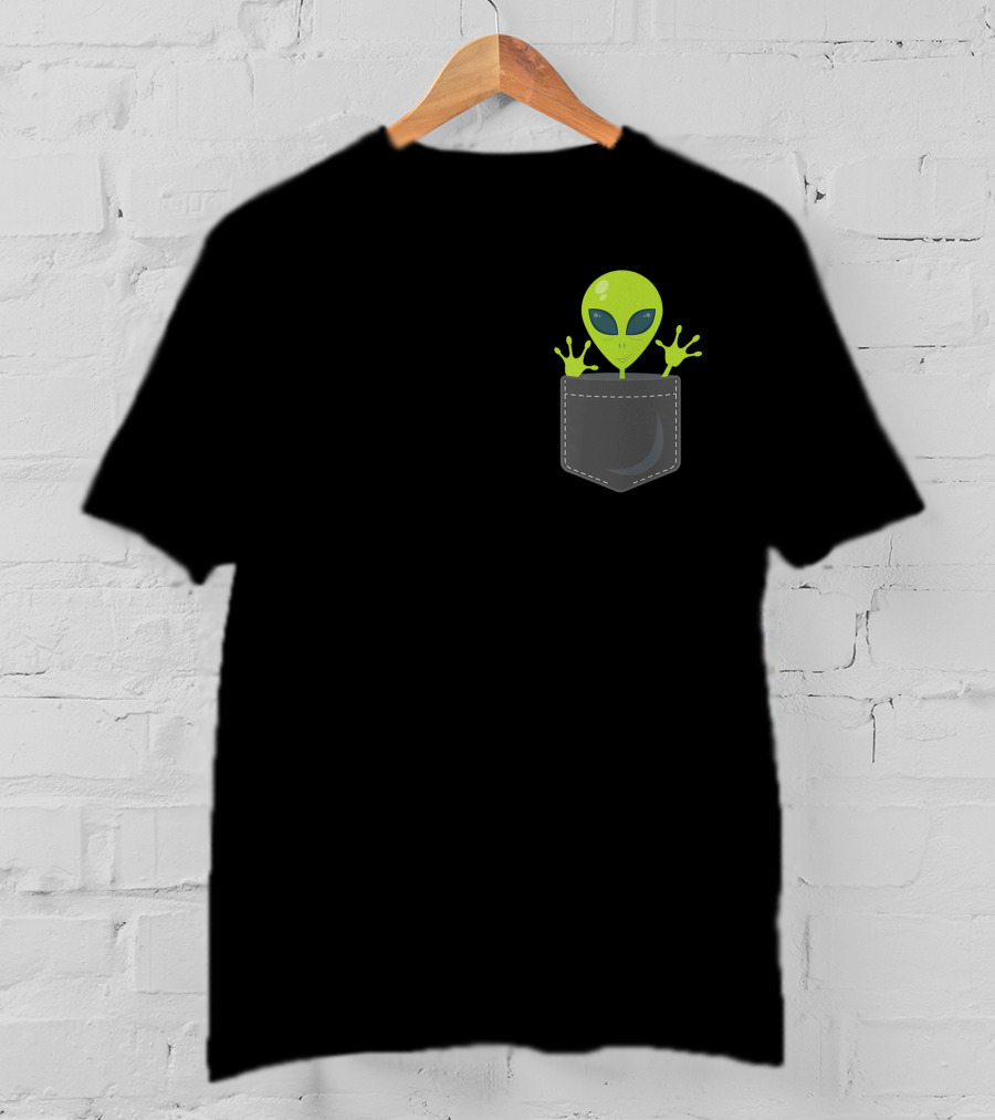 Green Cute Alien Peeking From Pocket T-Shirt