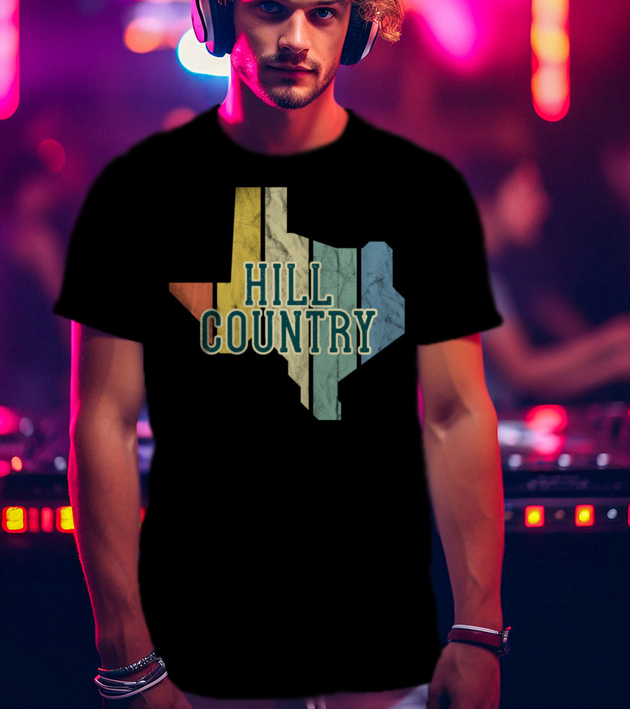 Hill Country Texas State Map Retro T-Shirt