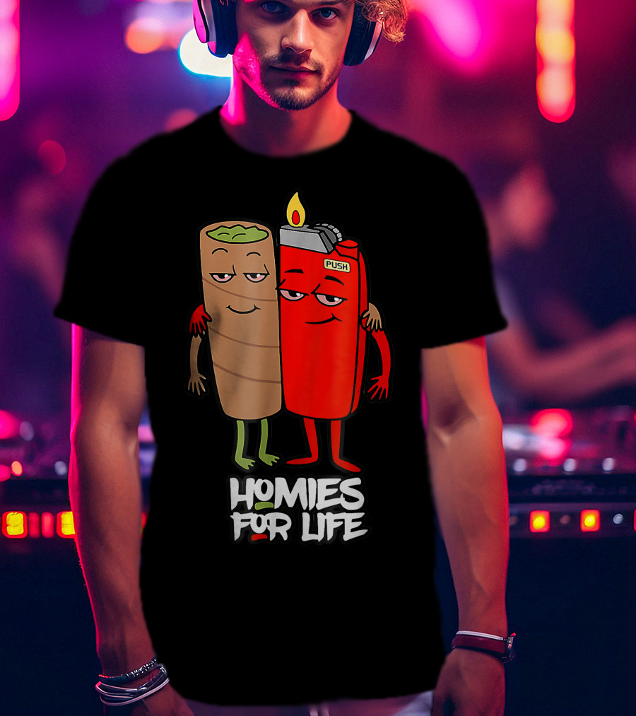 Homies For Life Weed Hugs Blunt Lighter Duo T-Shirt