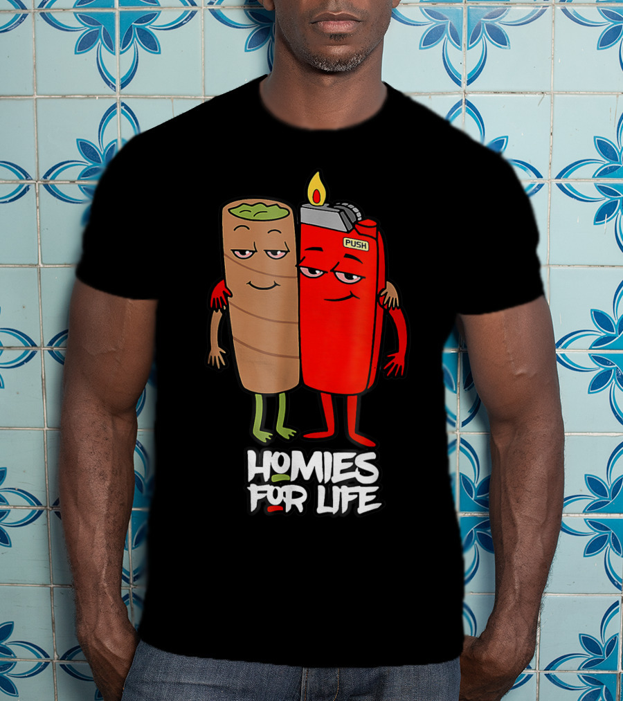 Homies For Life Weed Hugs Blunt Lighter Duo T-Shirt