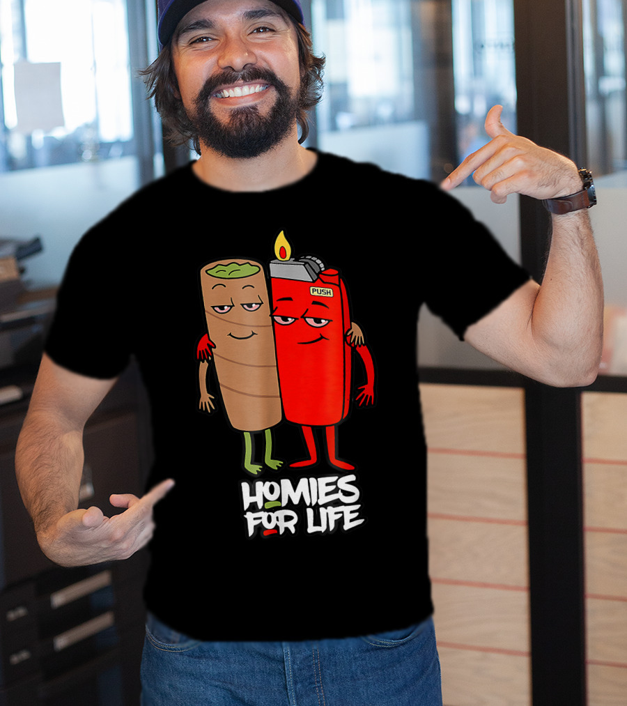 Homies For Life Weed Hugs Blunt Lighter Duo T-Shirt