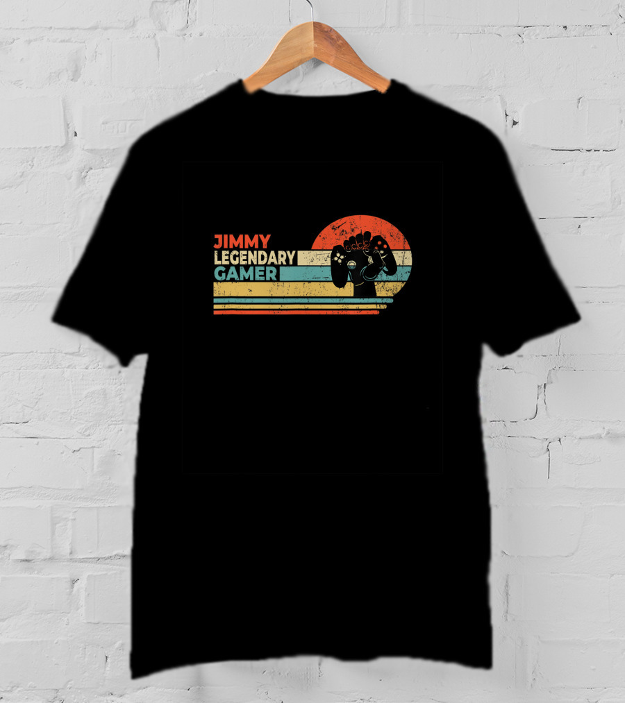 Jimmy Legendary Gamer Personalized First Name Retro Sunset Controller T-Shirt