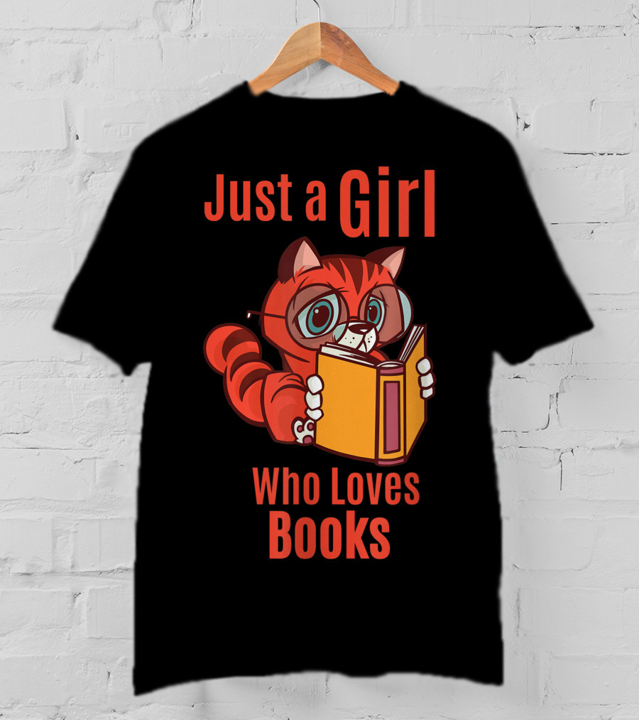 Just A Girl Who Loves Books Cute Cat Reading T-Shirt