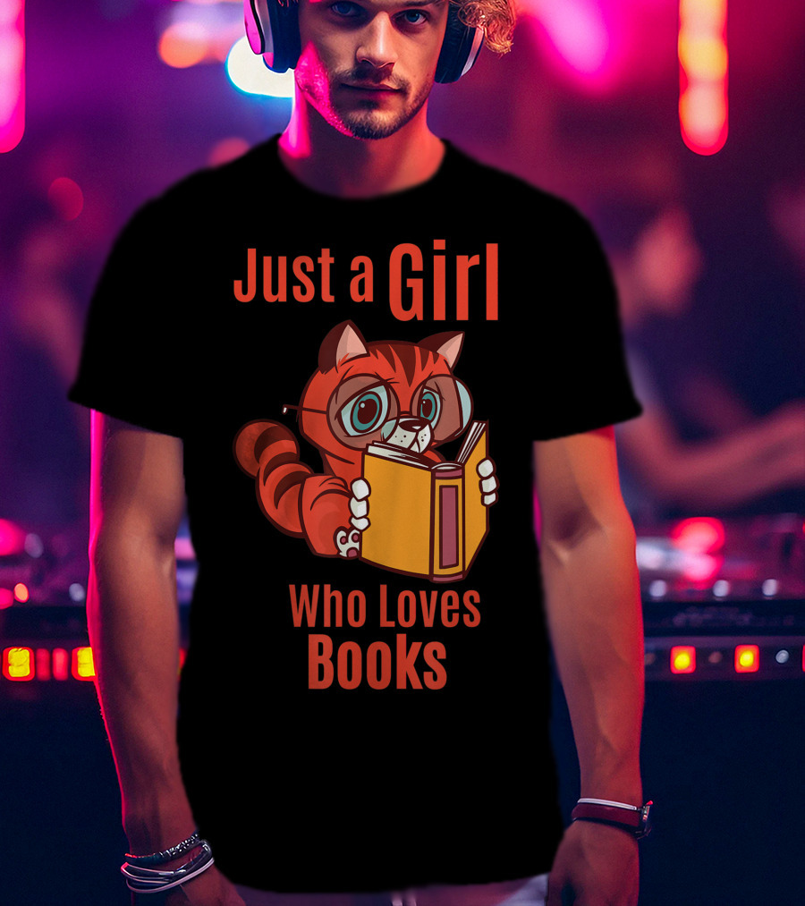 Just A Girl Who Loves Books Cute Cat Reading T-Shirt