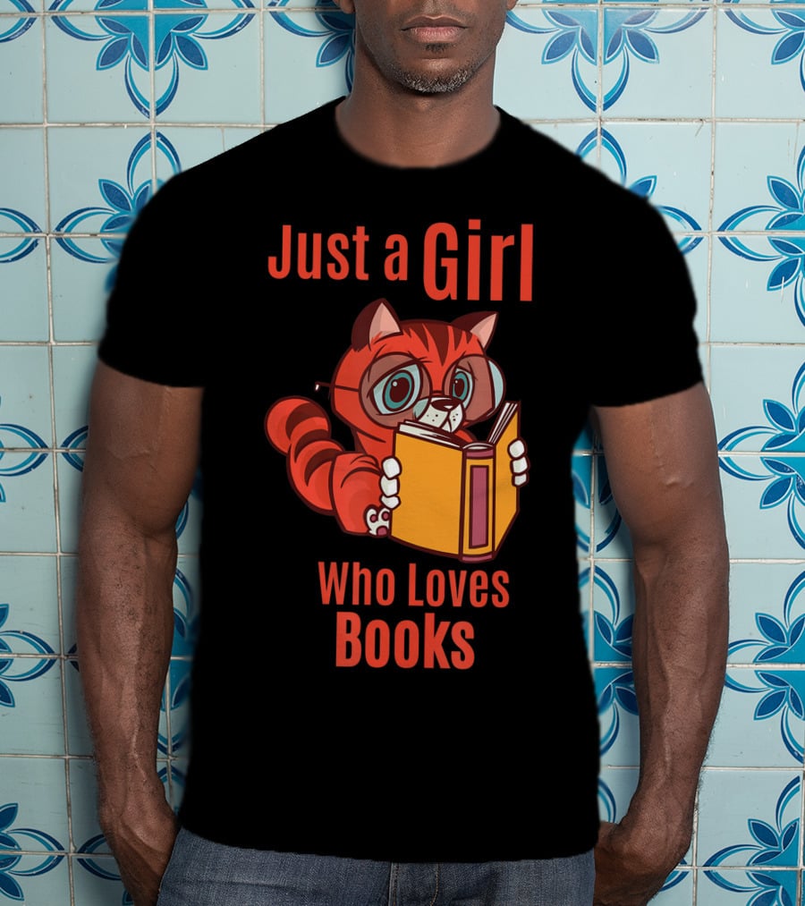 Just A Girl Who Loves Books Cute Cat Reading T-Shirt