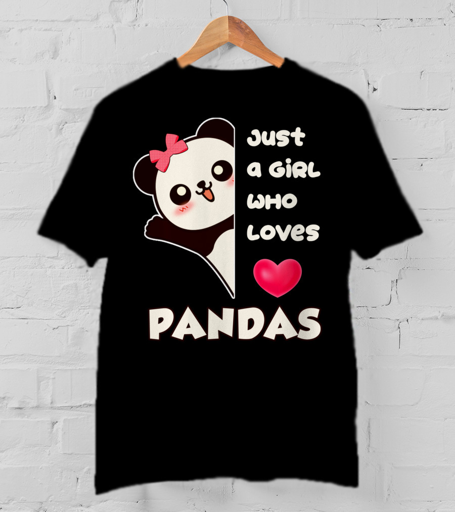 Just A Girl Who Loves Pandas Cute Kawaii Panda With Red Bow And Heart T-Shirt