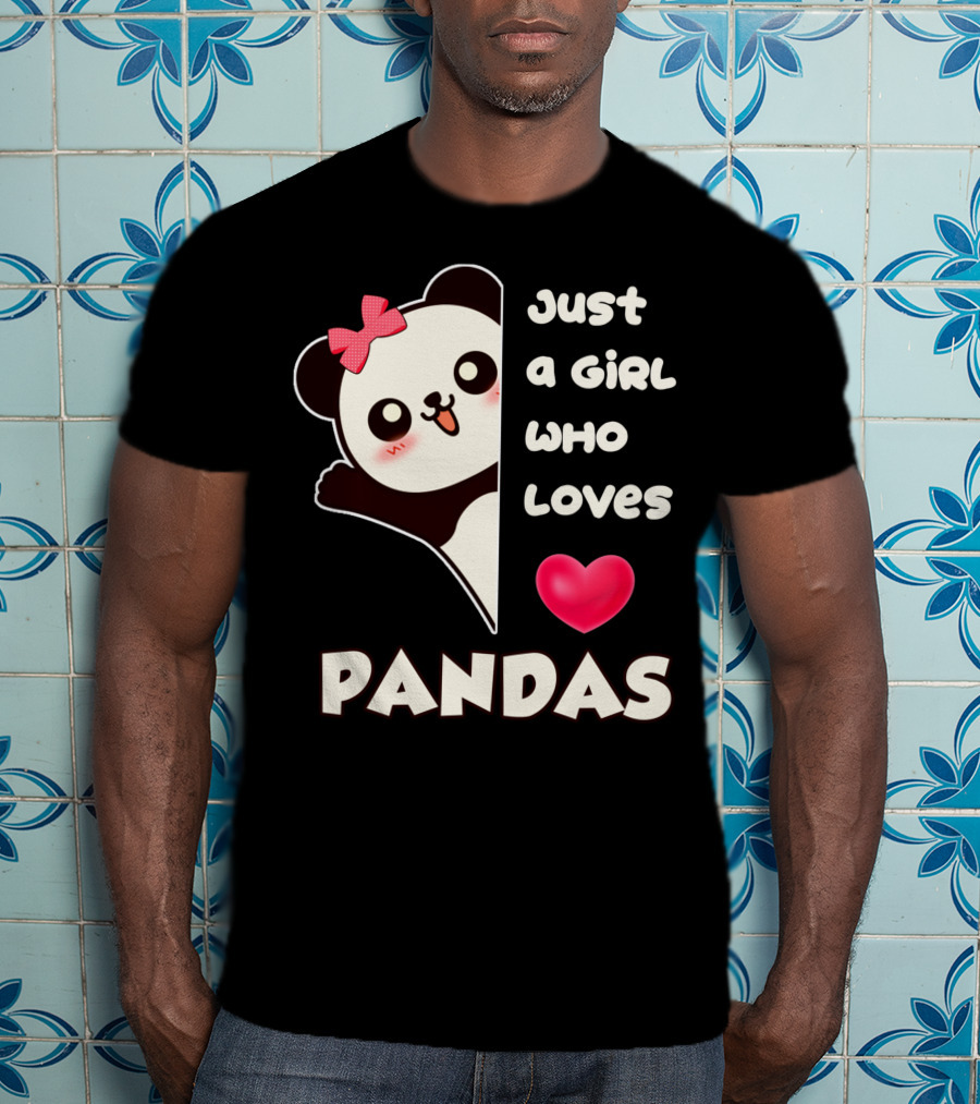 Just A Girl Who Loves Pandas Cute Kawaii Panda With Red Bow And Heart T-Shirt
