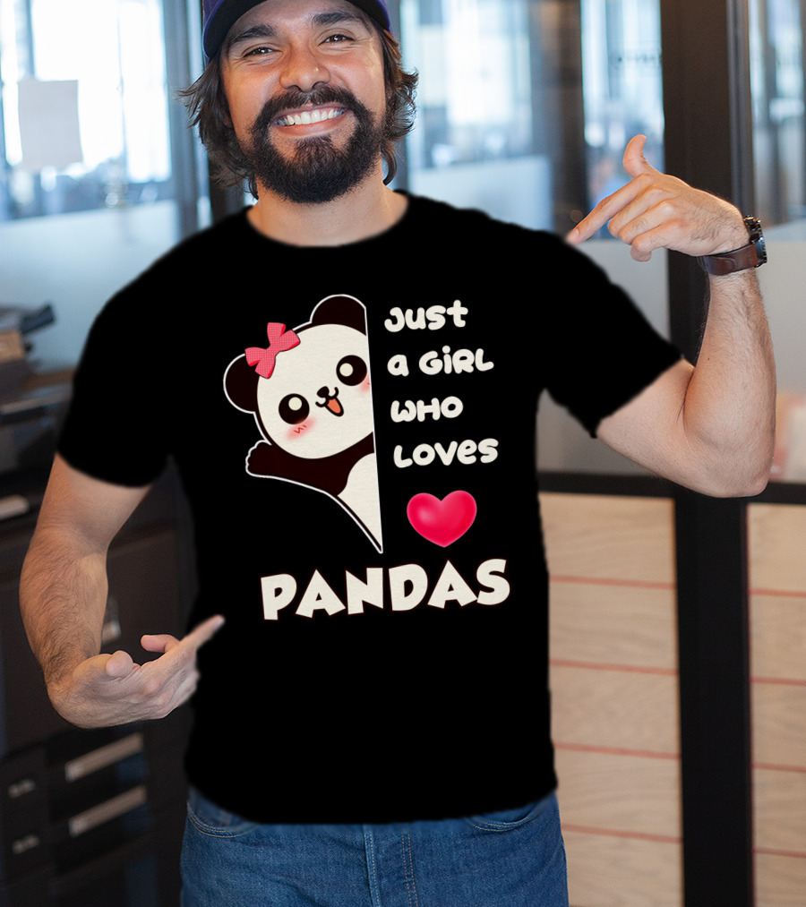 Just A Girl Who Loves Pandas Cute Kawaii Panda With Red Bow And Heart T-Shirt