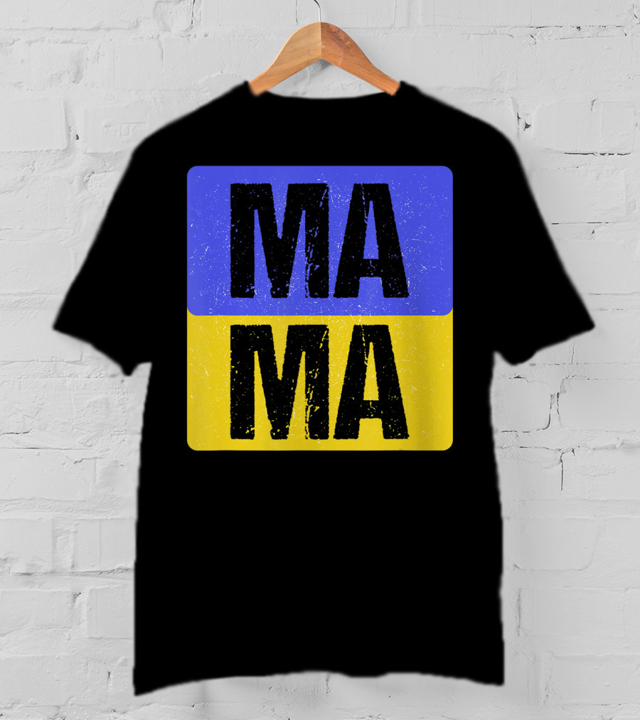 Mama Modern Boxed Square Mom Cute Family Mother Distressed Blue Yellow Blocks T-Shirt