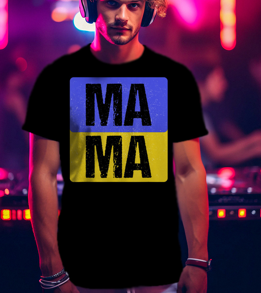 Mama Modern Boxed Square Mom Cute Family Mother Distressed Blue Yellow Blocks T-Shirt