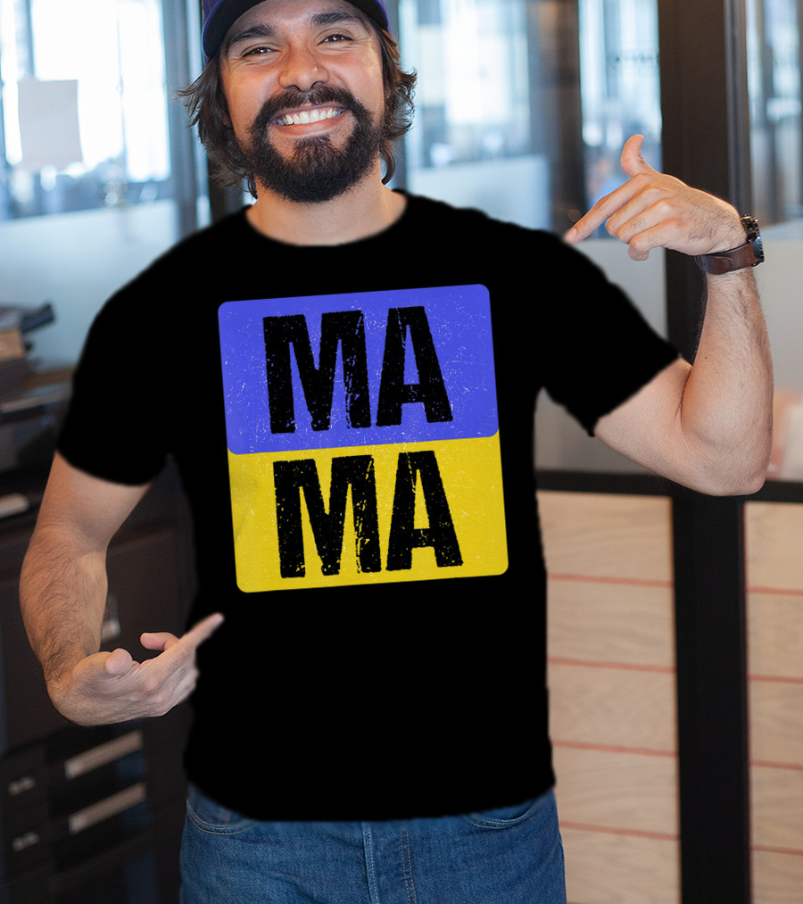 Mama Modern Boxed Square Mom Cute Family Mother Distressed Blue Yellow Blocks T-Shirt