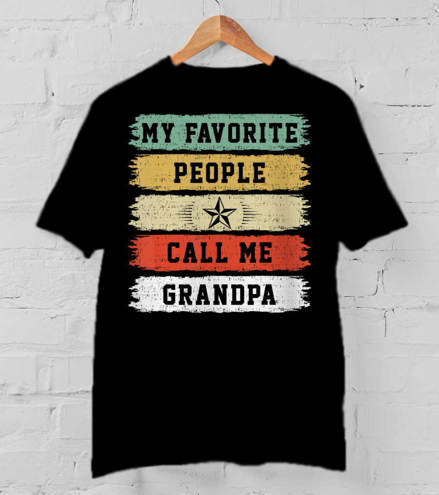 My Favorite People Call Me Grandpa Distressed Stripes Star T-Shirt