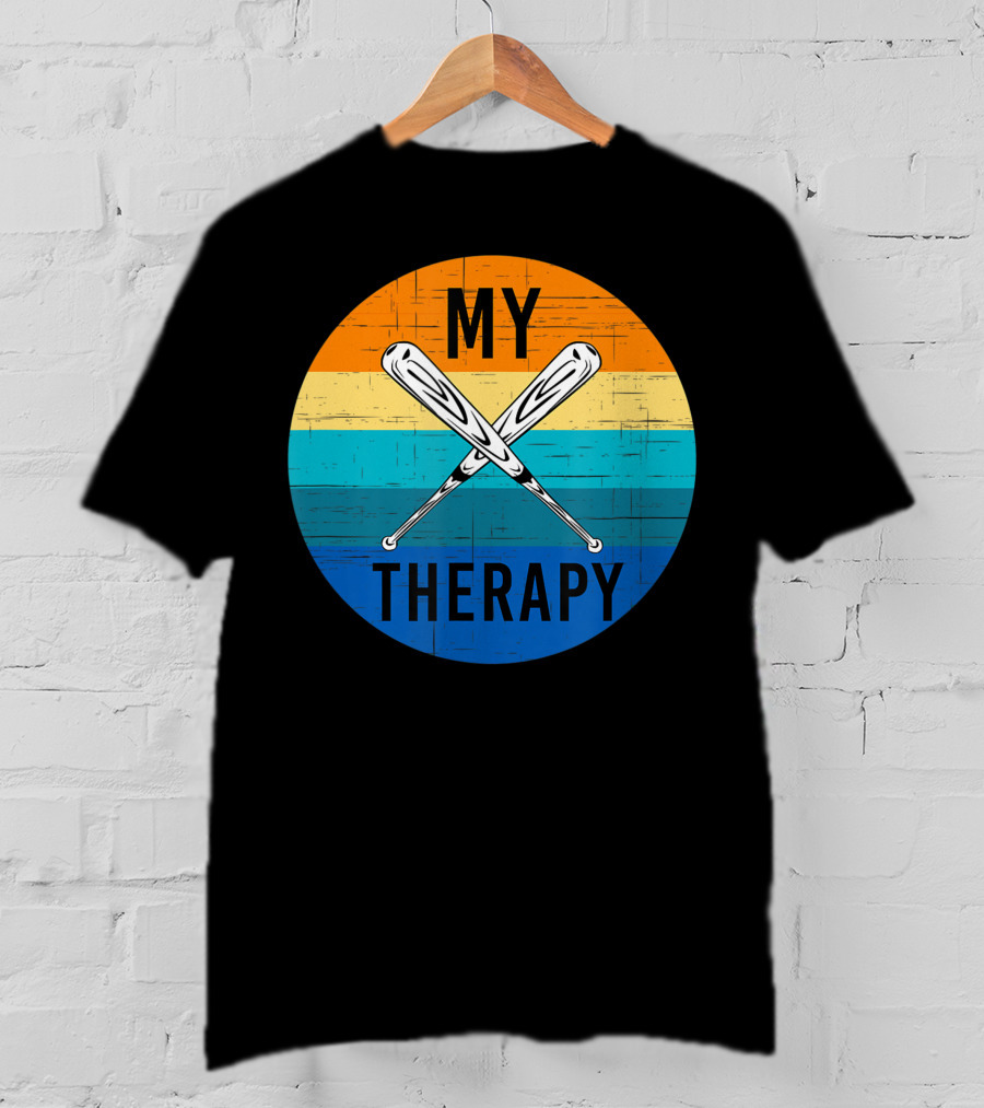 My Therapy Is Baseball American Baseball Fan Training Top Vintage Retro Crossed Bats T-Shirt