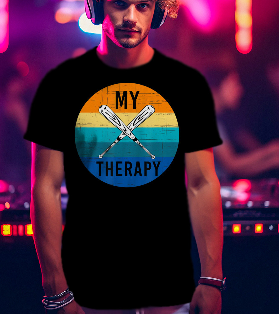 My Therapy Is Baseball American Baseball Fan Training Top Vintage Retro Crossed Bats T-Shirt