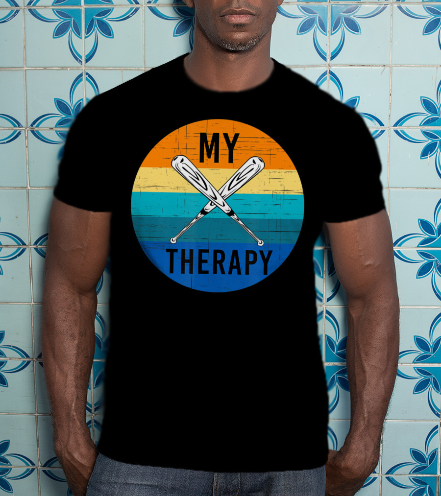 My Therapy Is Baseball American Baseball Fan Training Top Vintage Retro Crossed Bats T-Shirt