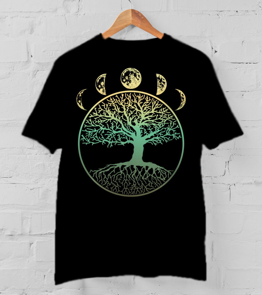 Phases Of The Moon Tree Of Life Cottagecore Aesthetic Lunar Cycle Botanical Symbolism T-Shirt
