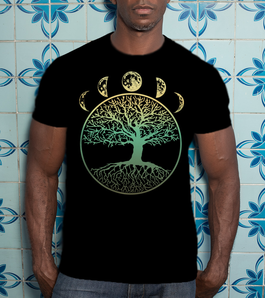 Phases Of The Moon Tree Of Life Cottagecore Aesthetic Lunar Cycle Botanical Symbolism T-Shirt