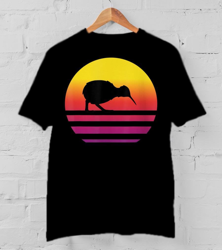 Retro Sunset Kiwi Silhouette New Zealand Pacific T-Shirt