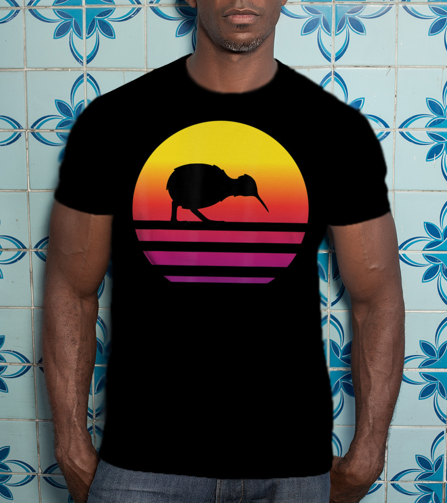 Retro Sunset Kiwi Silhouette New Zealand Pacific T-Shirt