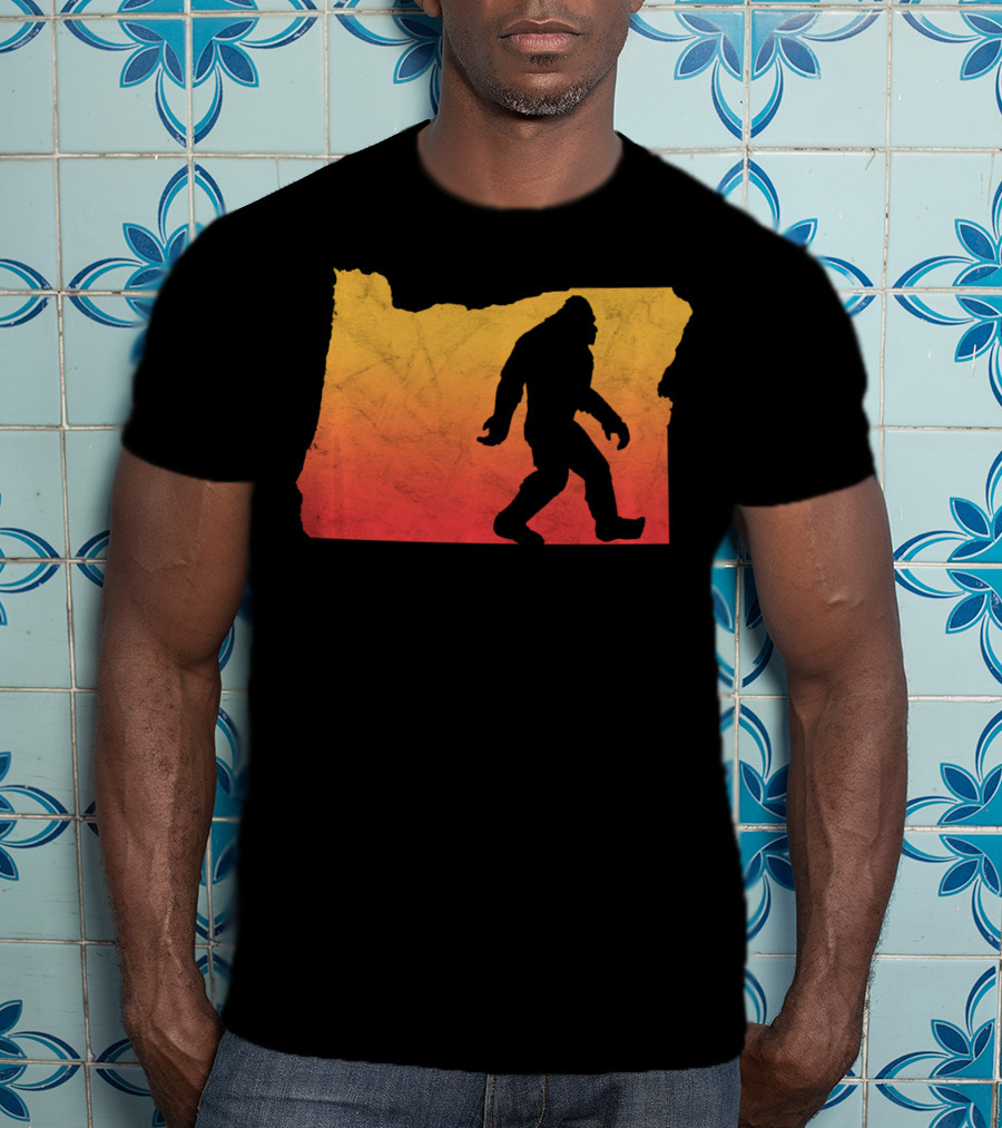 Retro Bigfoot Believer Vintage State Of Oregon Sunset T-Shirt