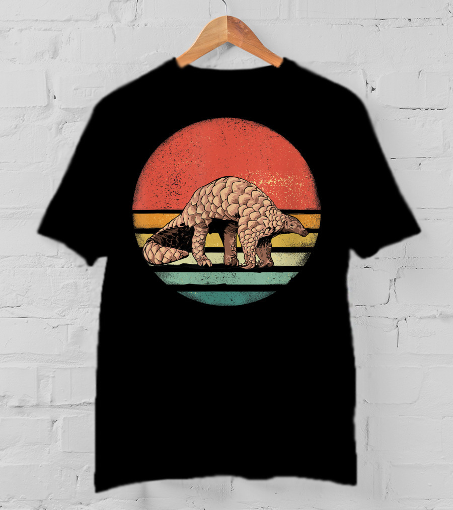 Retro Vintage Pangolin Nature Lover Sunset Stripes T-Shirt