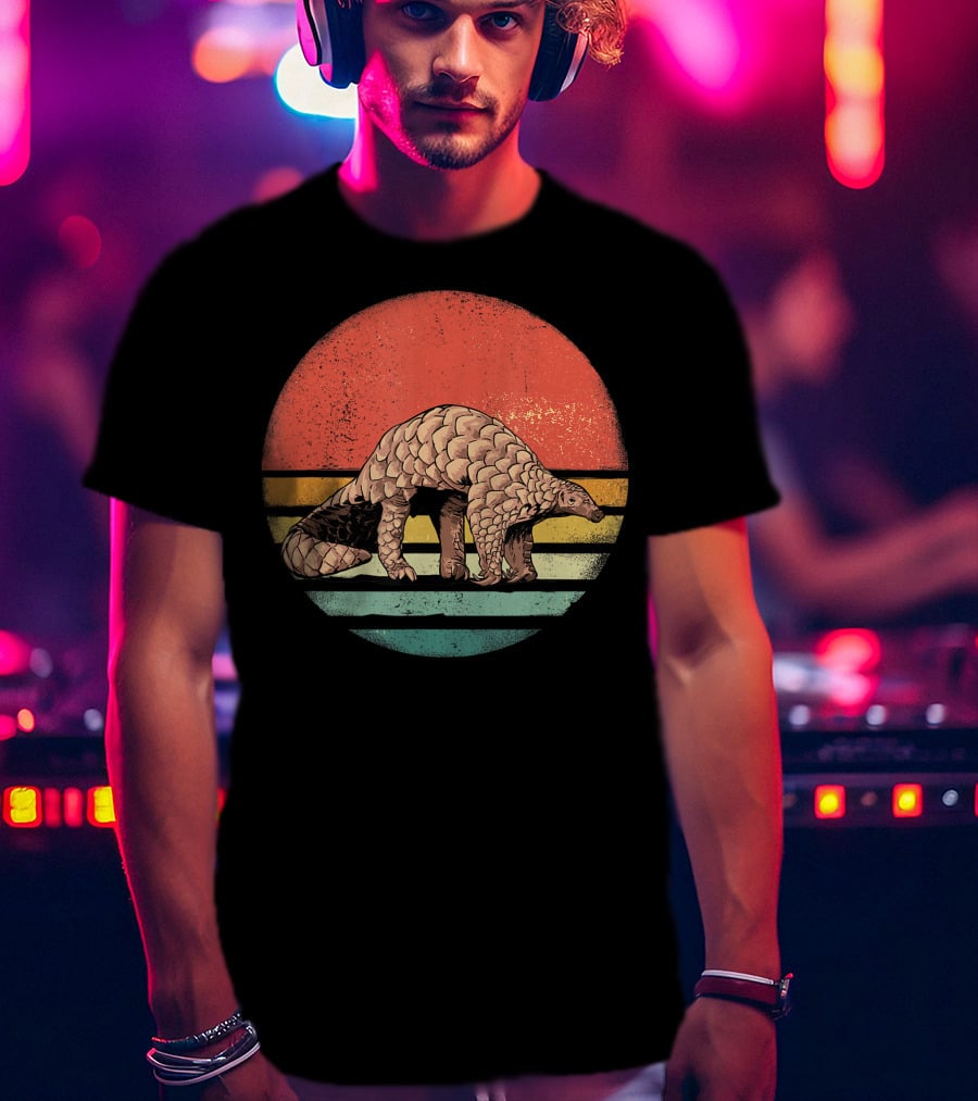 Retro Vintage Pangolin Nature Lover Sunset Stripes T-Shirt