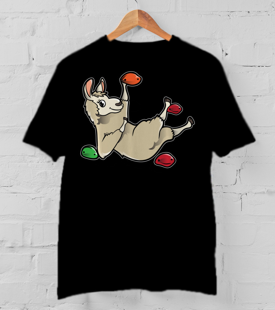 Rock Climbing Llama Alpaca Bouldering Climber Playful Holds T-Shirt
